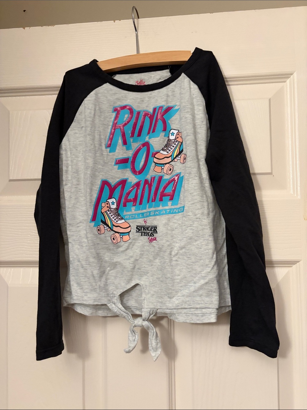 Justice Stranger Things 'Rink-O-Mania' Tie-Hem Long Sleeve Tee